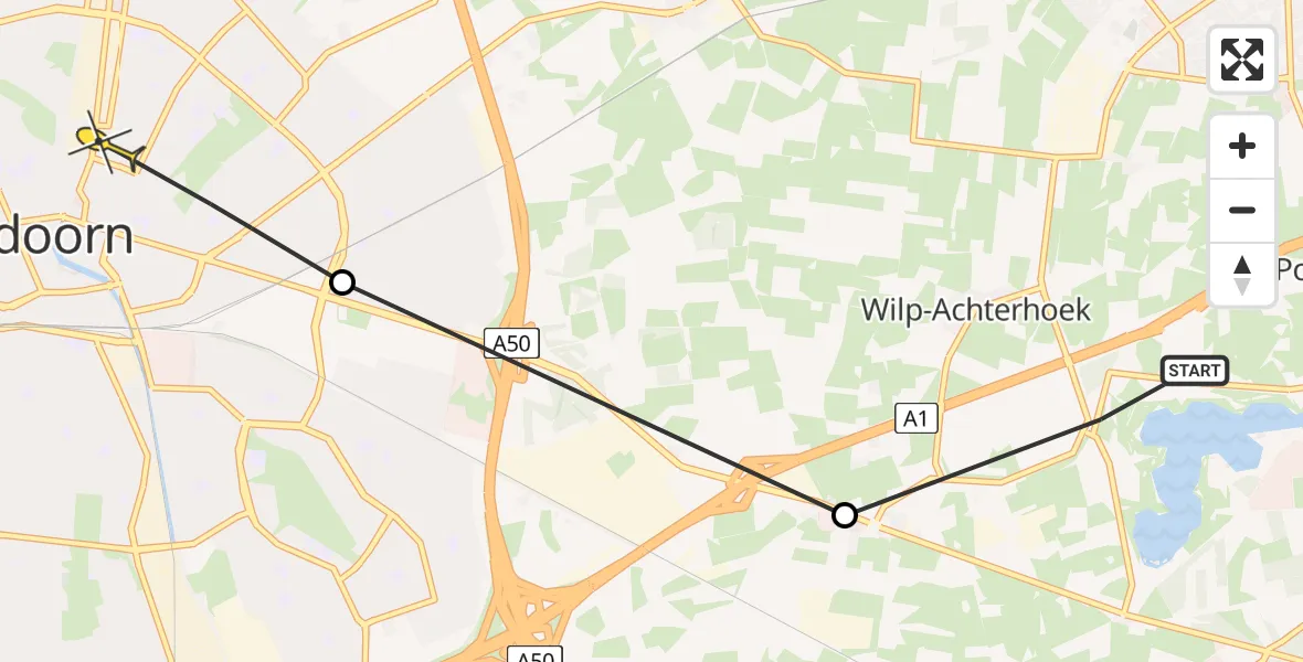 Routekaart van de vlucht: Politiehelikopter naar Apeldoorn, Zutphenseweg