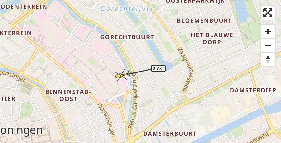 Routekaart van de vlucht: Lifeliner 4 naar Universitair Medisch Centrum Groningen, Poortweg