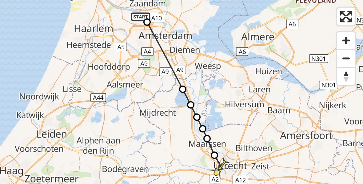Routekaart van de vlucht: Lifeliner 1 naar Utrecht, Kwadrantweg