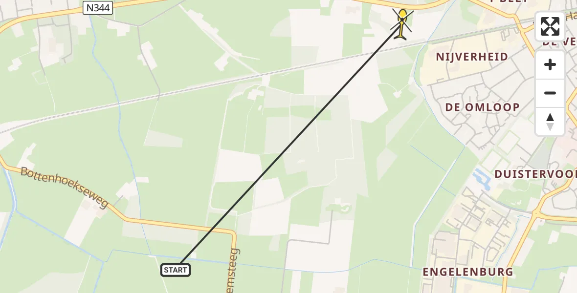 Routekaart van de vlucht: Politiehelikopter naar Twello, Rijksstraatweg