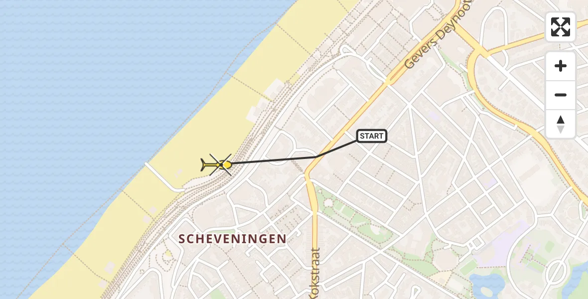 Routekaart van de vlucht: Lifeliner 2 naar Den Haag, Strandweg