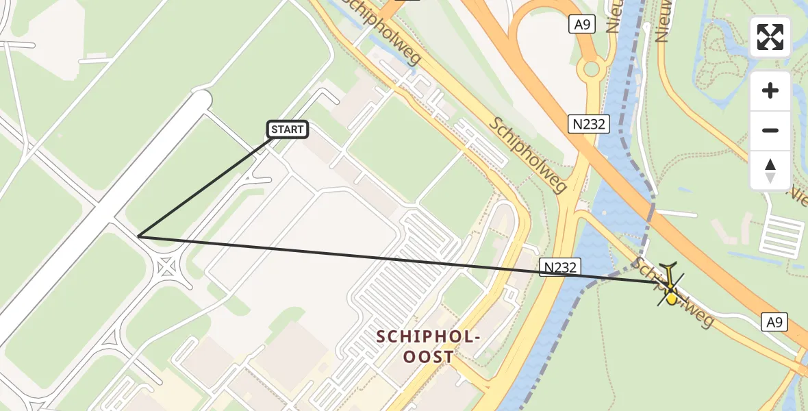 Routekaart van de vlucht: Politiehelikopter naar Amstelveen, Schipholweg