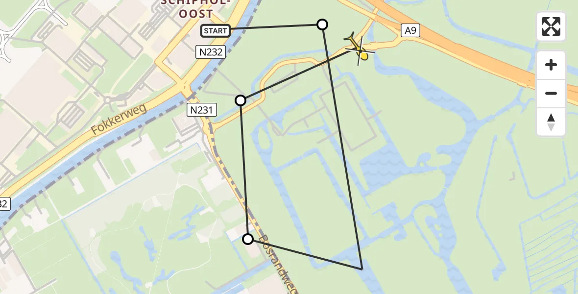 Routekaart van de vlucht: Politiehelikopter naar Amstelveen, Hoedbrug