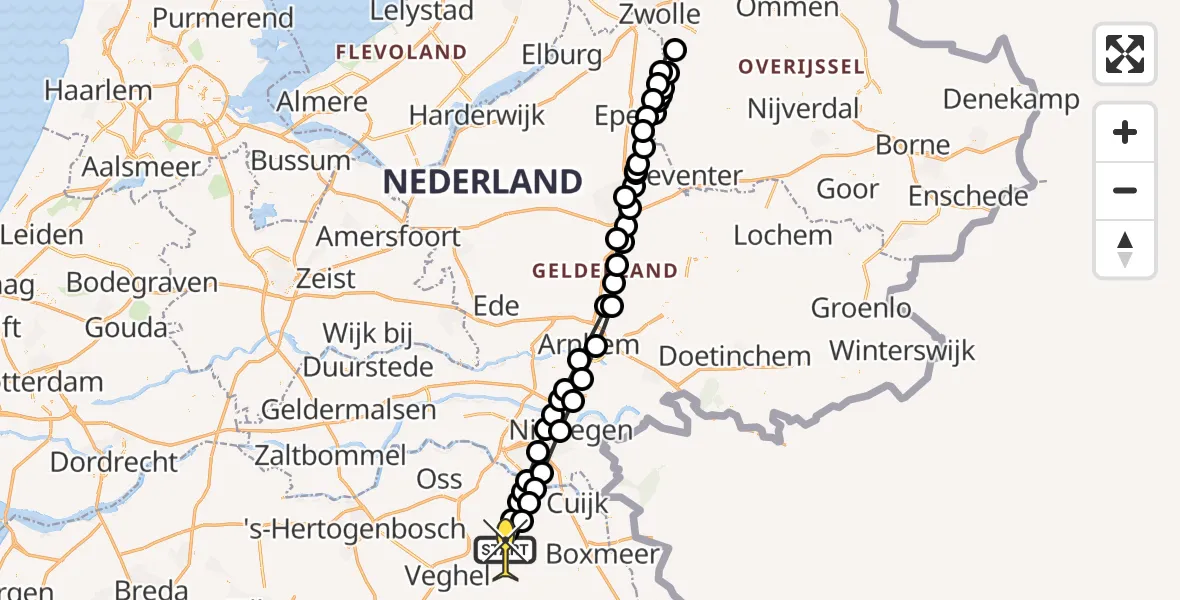 Routekaart van de vlucht: Lifeliner 3 naar Vliegbasis Volkel, Nieuwe Erfseweg