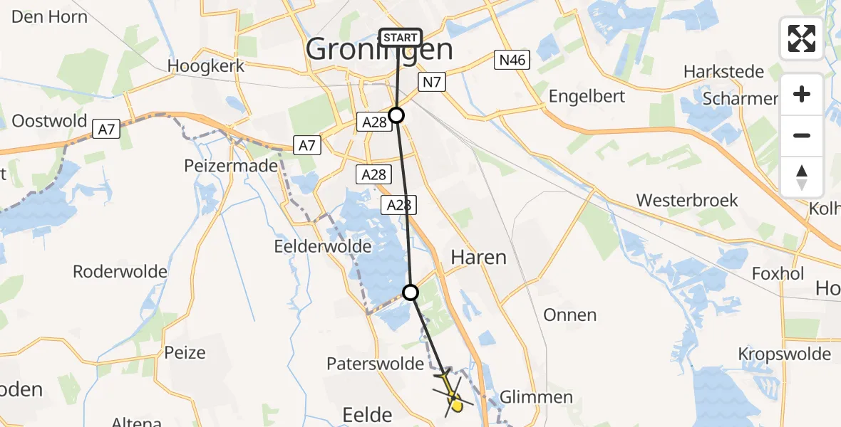 Routekaart van de vlucht: Lifeliner 4 naar Eelde, Hereweg