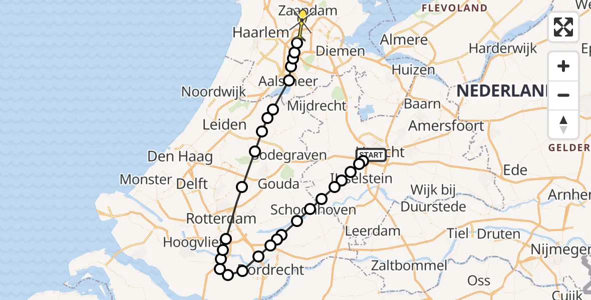 Routekaart van de vlucht: Lifeliner 1 naar Amsterdam Heliport, Sportpark Rijnvliet