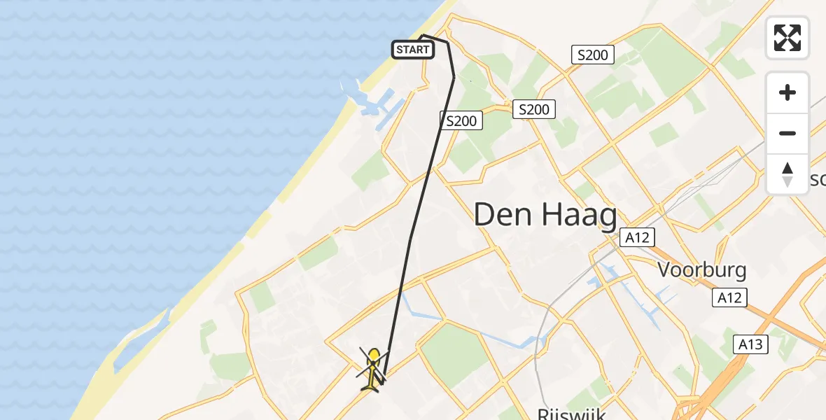 Routekaart van de vlucht: Lifeliner 2 naar Den Haag, Pansierstraat