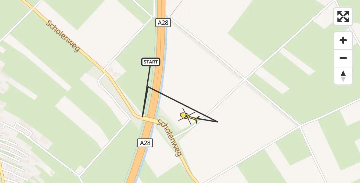 Routekaart van de vlucht: Politiehelikopter naar Rouveen, Scholenweg