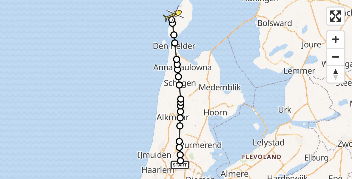 Routekaart van de vlucht: Lifeliner 1 naar De Koog, Parallelweg