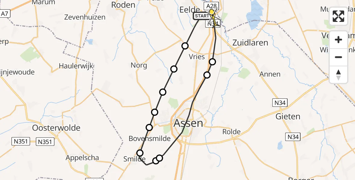 Routekaart van de vlucht: Lifeliner 4 naar De Punt, Vissersweg