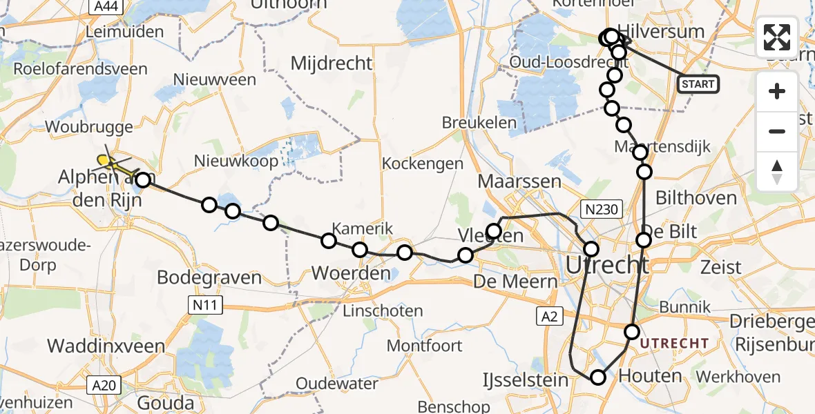 Routekaart van de vlucht: Politiehelikopter naar Alphen aan den Rijn, Maartensdijkseweg