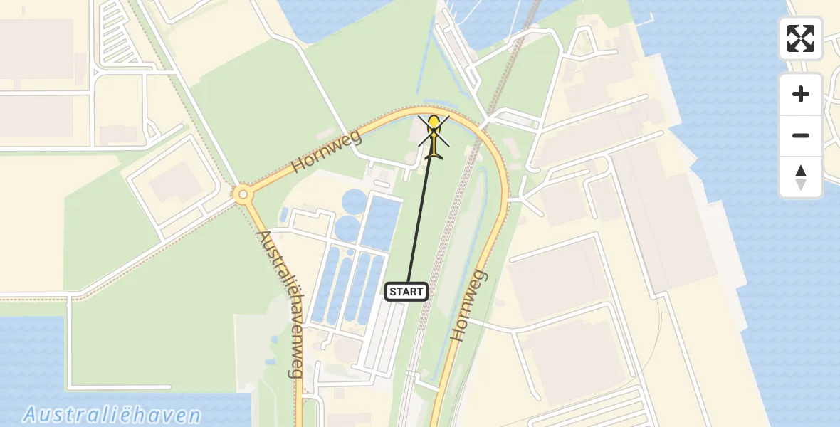 Routekaart van de vlucht: Lifeliner 1 naar Amsterdam Heliport, Hornweg