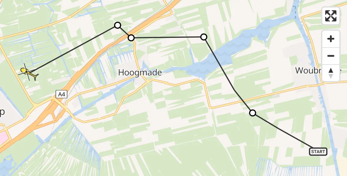 Routekaart van de vlucht: Politiehelikopter naar Oud Ade, Esseldijksche Tocht