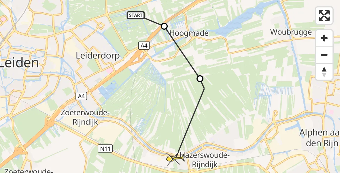 Routekaart van de vlucht: Politiehelikopter naar Hazerswoude-Rijndijk, Rijndijk