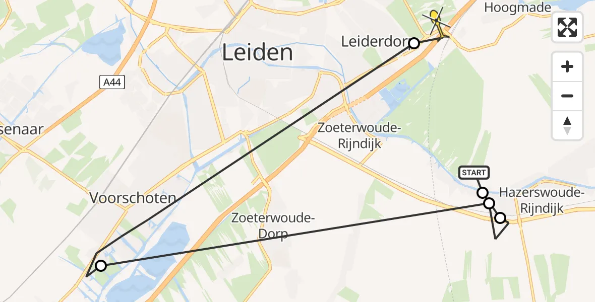Routekaart van de vlucht: Politiehelikopter naar Oud Ade, Rijndijk