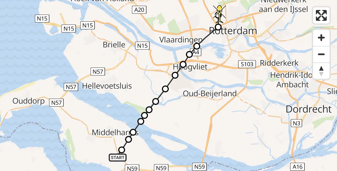 Routekaart van de vlucht: Lifeliner 2 naar Rotterdam The Hague Airport, Maay Groversweg