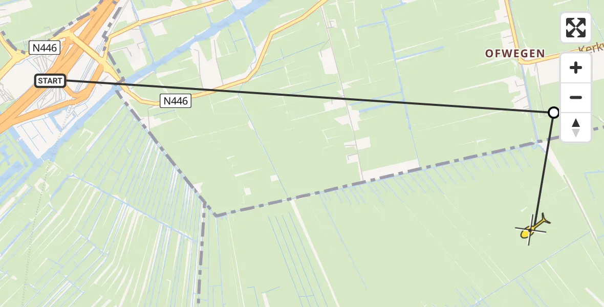 Routekaart van de vlucht: Politieheli naar Koudekerk aan den Rijn, Ofwegen