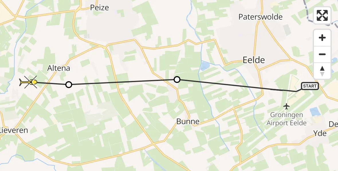 Routekaart van de vlucht: Lifeliner 4 naar Peize, Molenweg