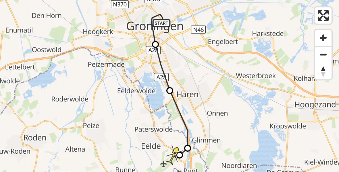 Routekaart van de vlucht: Lifeliner 4 naar Groningen Airport Eelde, Langestraat