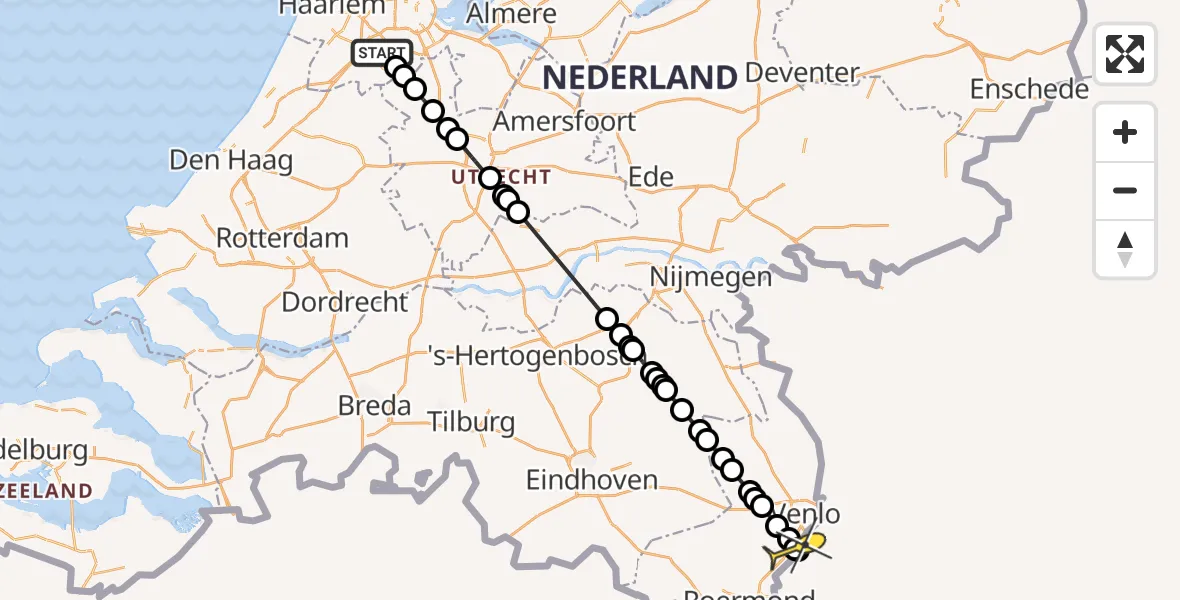 Routekaart van de vlucht: Politieheli naar Belfeld, Bovenkerkerweg
