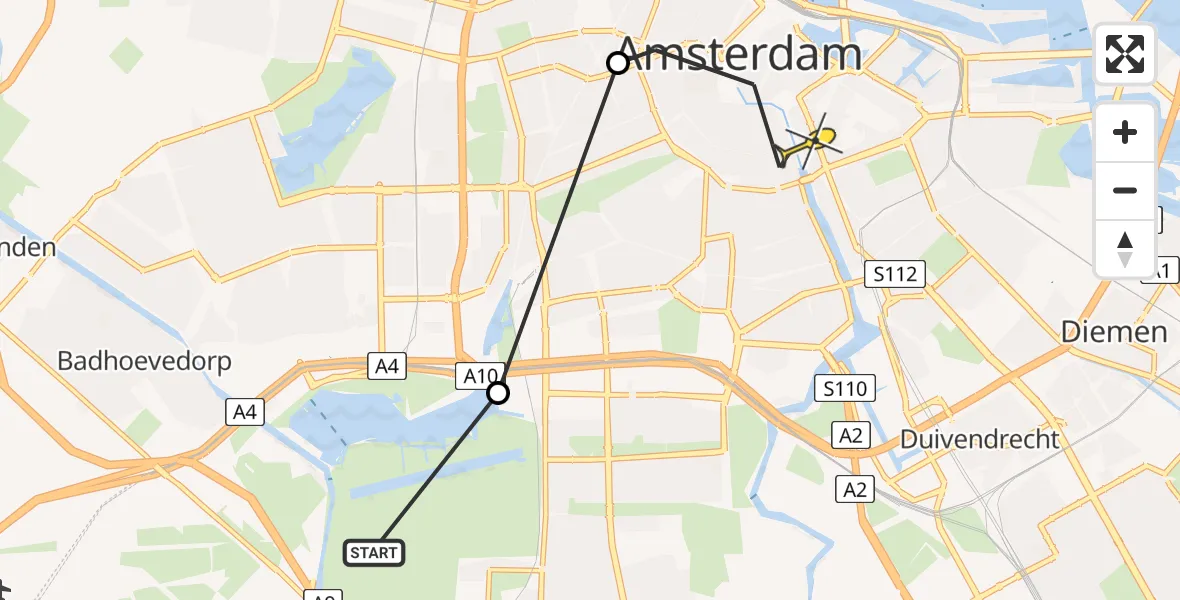 Routekaart van de vlucht: Politieheli naar Amsterdam, Jollenpad