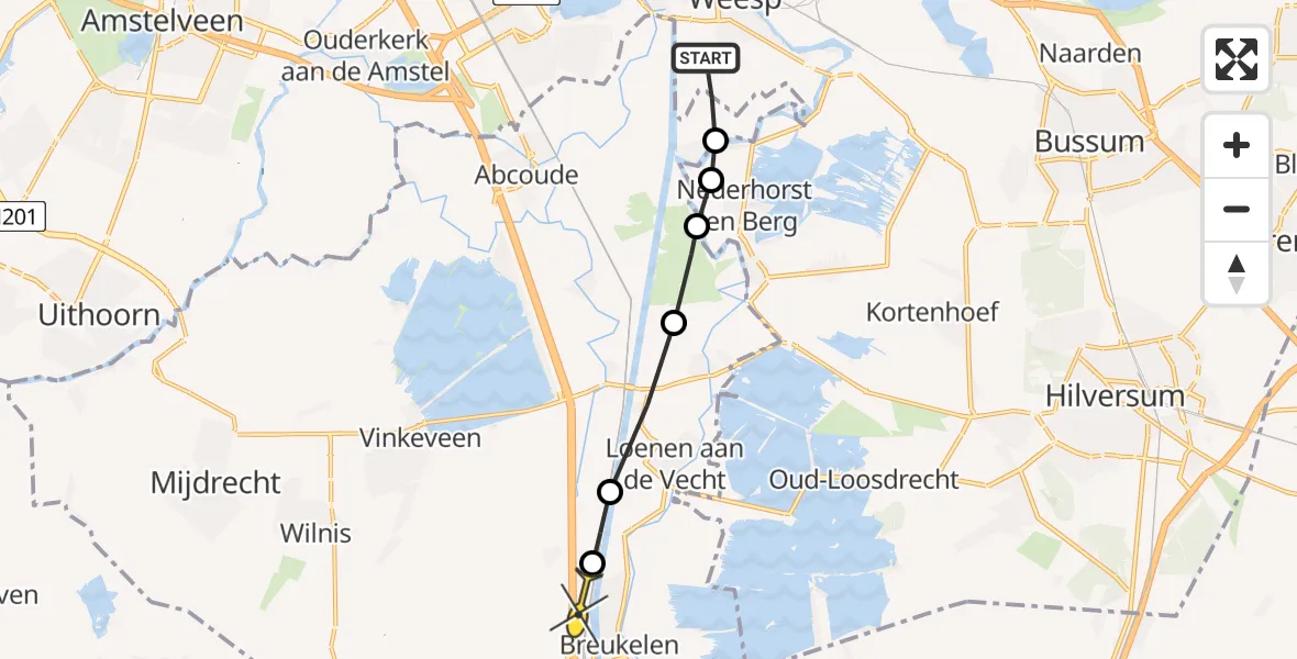 Routekaart van de vlucht: Politieheli naar Breukelen, Klompweg