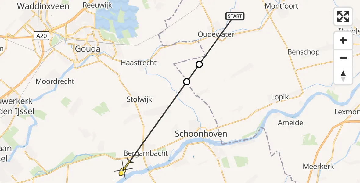Routekaart van de vlucht: Politieheli naar Bergambacht, Zuid-Linschoterzandweg