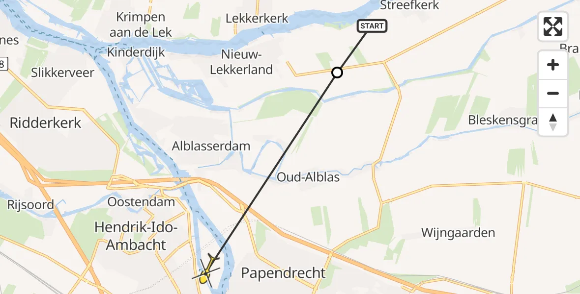 Routekaart van de vlucht: Politiehelikopter naar Hendrik-Ido-Ambacht, Schoonenburgweg
