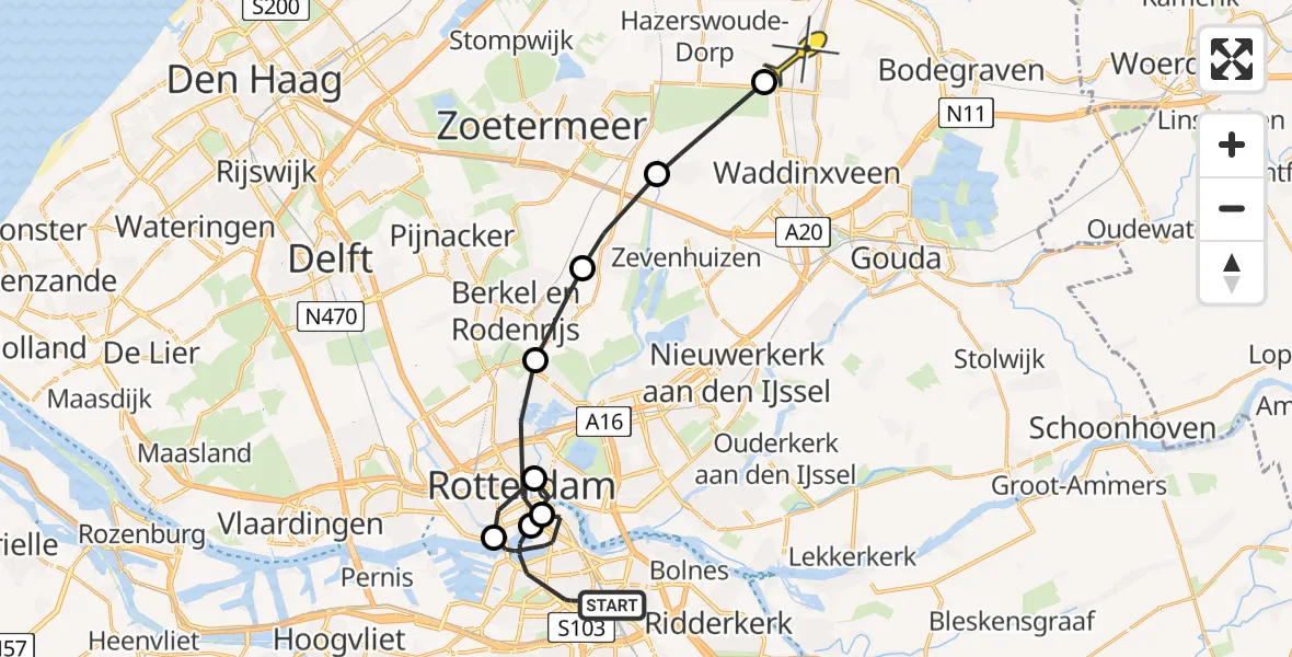 Routekaart van de vlucht: Politieheli naar Boskoop, Zuideras