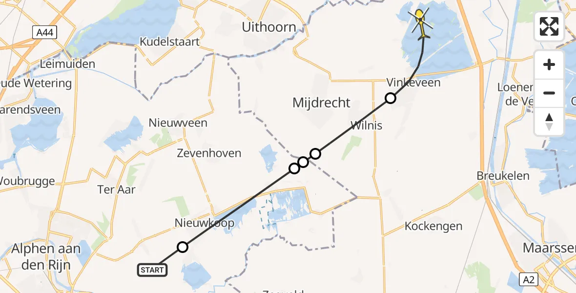 Routekaart van de vlucht: Politieheli naar Vinkeveen, Achttienkavels