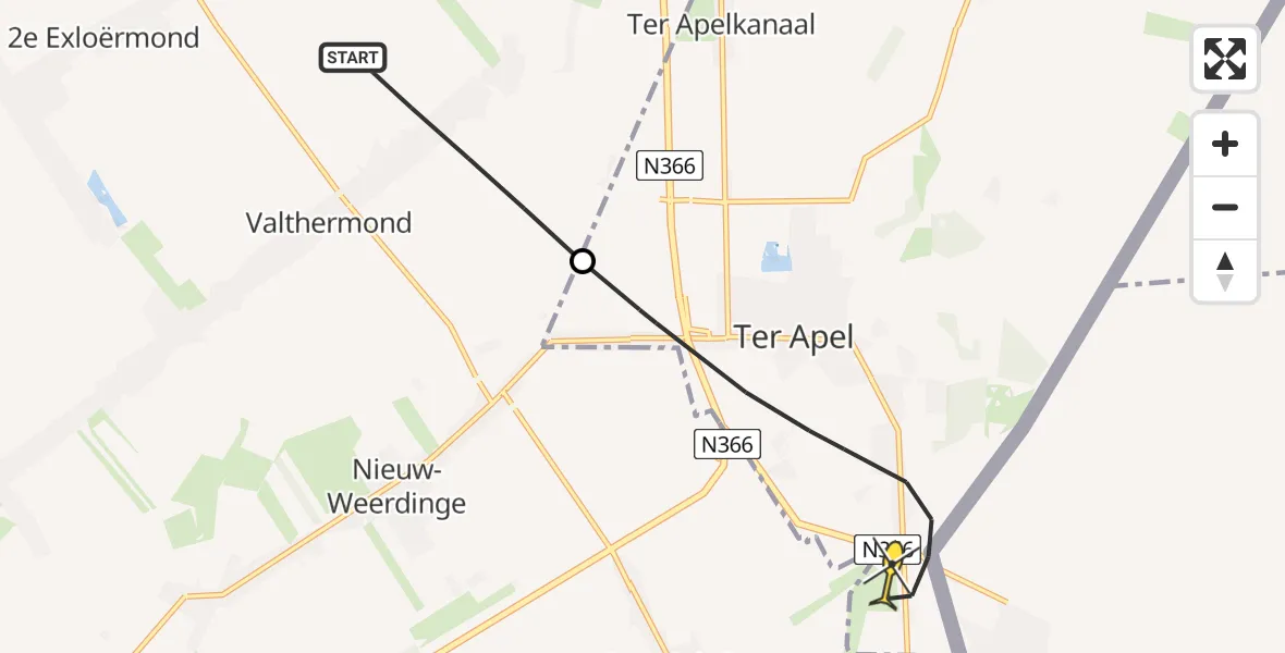 Routekaart van de vlucht: Lifeliner 4 naar Ter Apel, Zuiderdiep