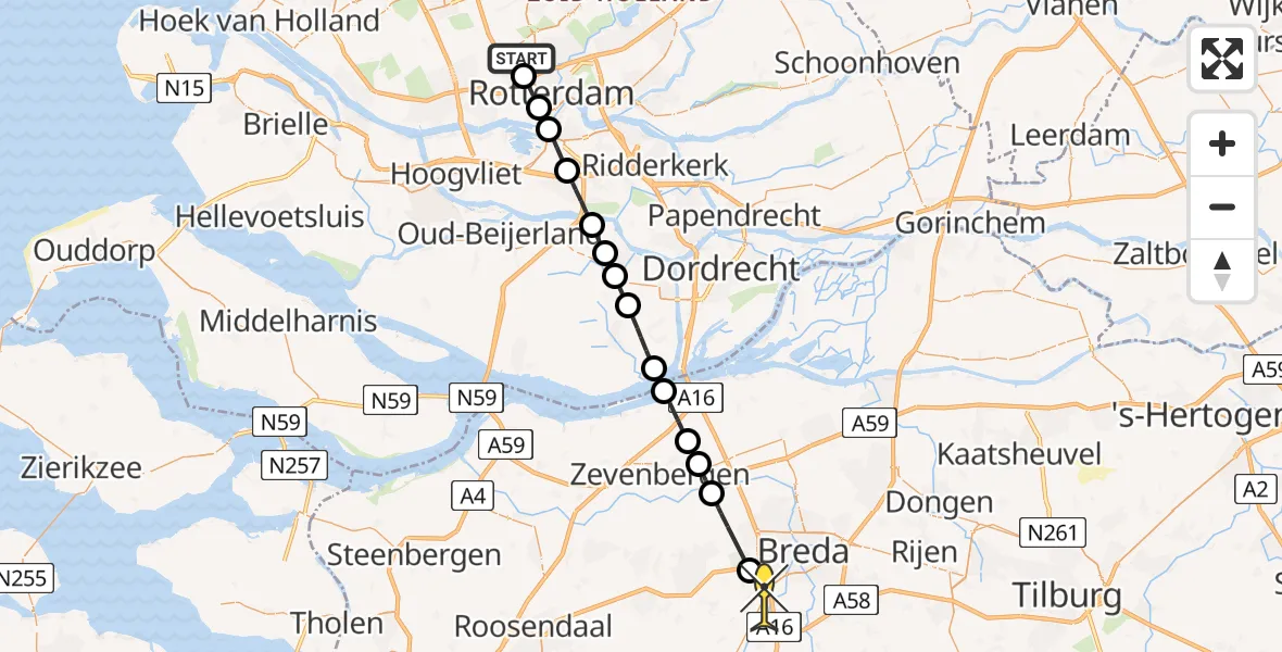 Routekaart van de vlucht: Lifeliner 2 naar Breda, Pilotenpad