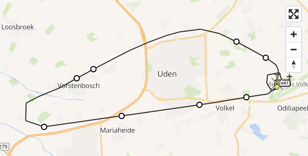 Routekaart van de vlucht: Lifeliner 3 naar Vliegbasis Volkel, Zeelandsedijk