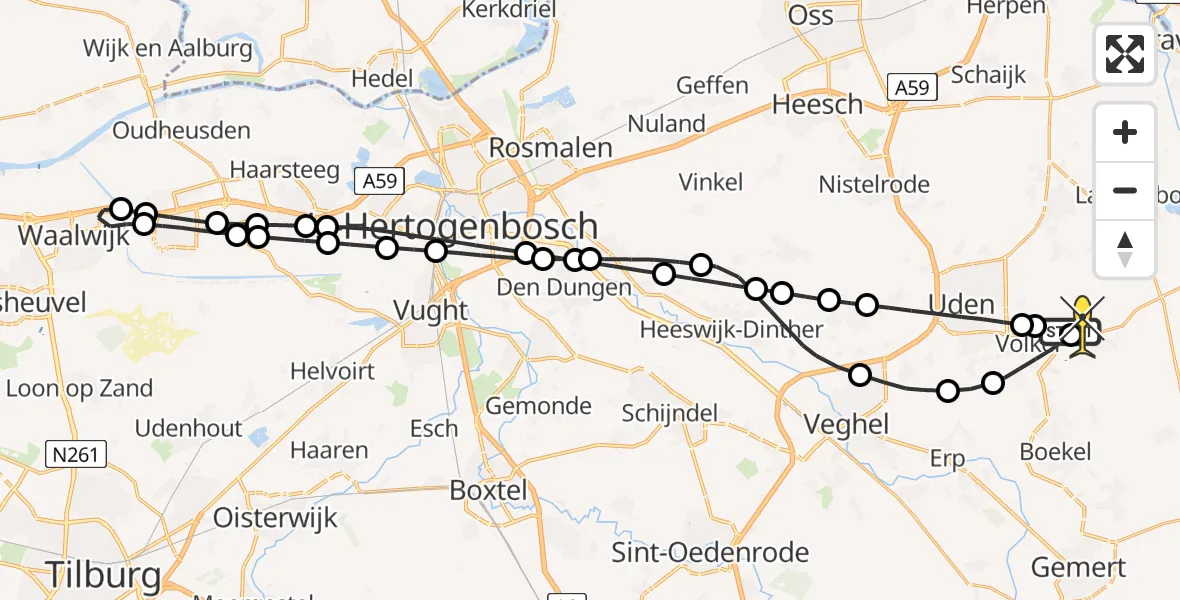 Routekaart van de vlucht: Lifeliner 3 naar Vliegbasis Volkel, Nieuwstraat