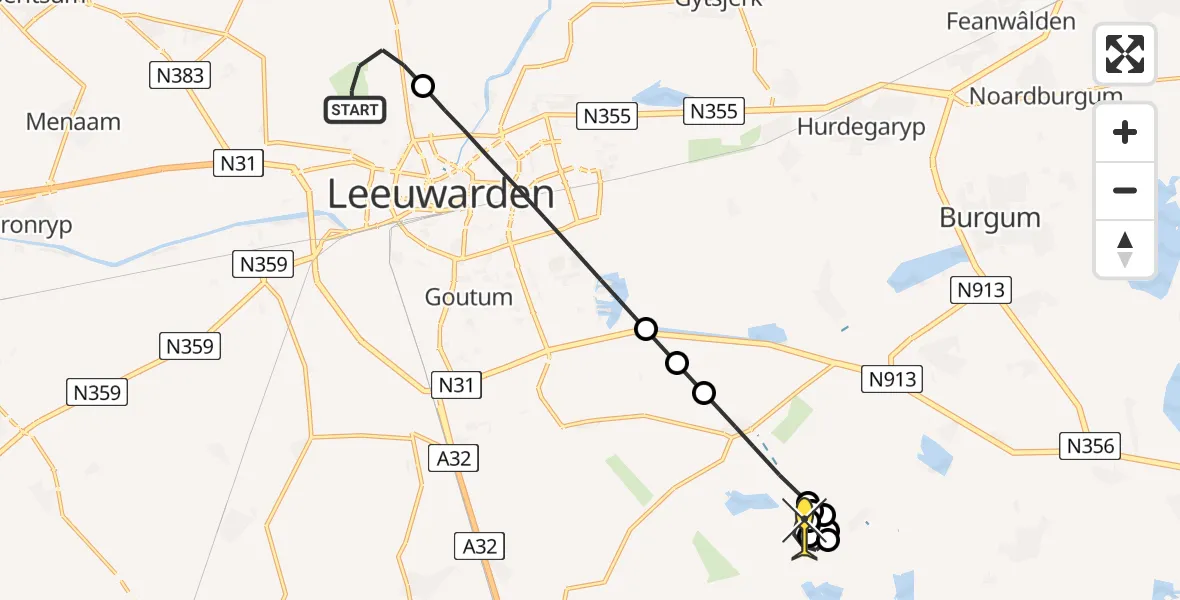 Routekaart van de vlucht: Ambulanceheli naar Warten, Keegsdijkje