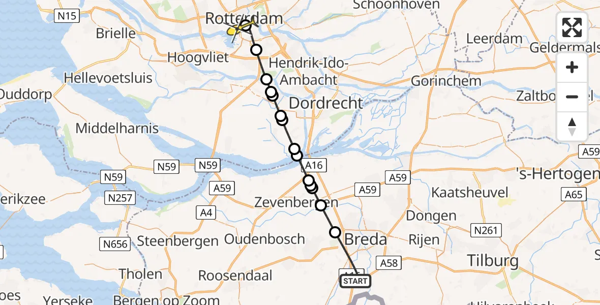 Routekaart van de vlucht: Lifeliner 2 naar Erasmus MC, Marellenweg