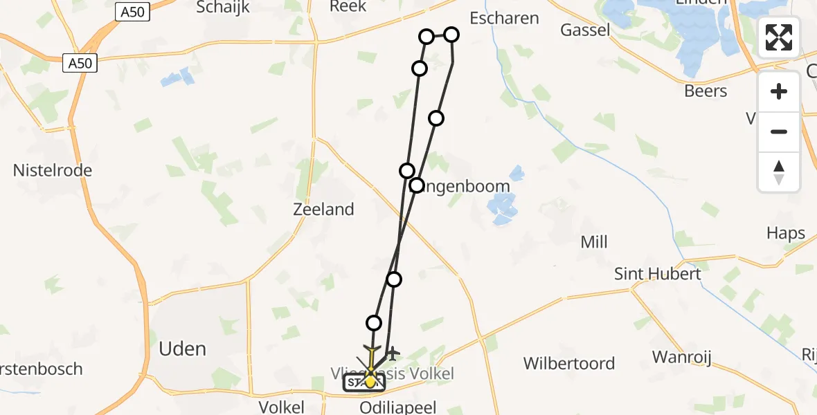 Routekaart van de vlucht: Lifeliner 3 naar Vliegbasis Volkel, Zeelandsedijk
