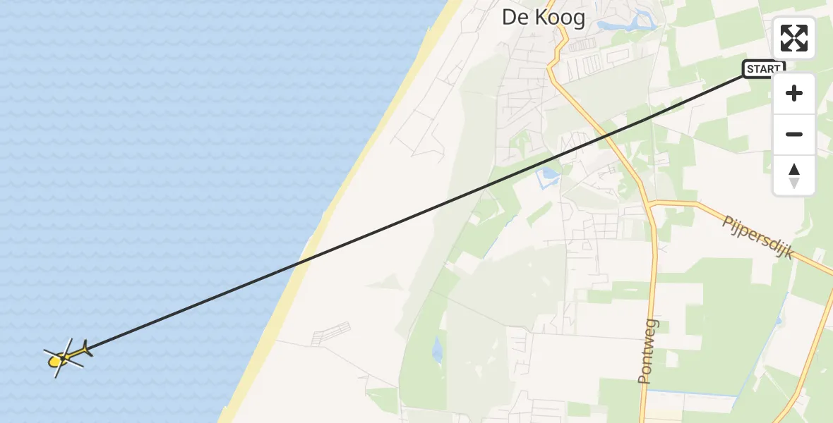 Routekaart van de vlucht: Politieheli naar De Koog, Ruijslaan