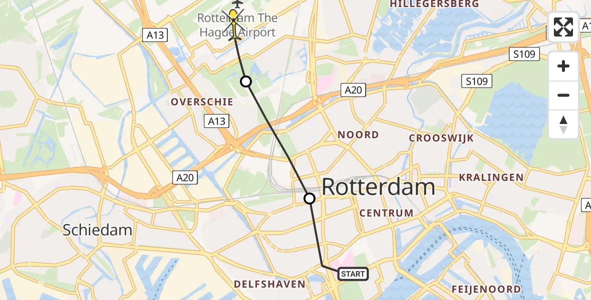 Routekaart van de vlucht: Lifeliner 2 naar Rotterdam The Hague Airport, Schermlaan