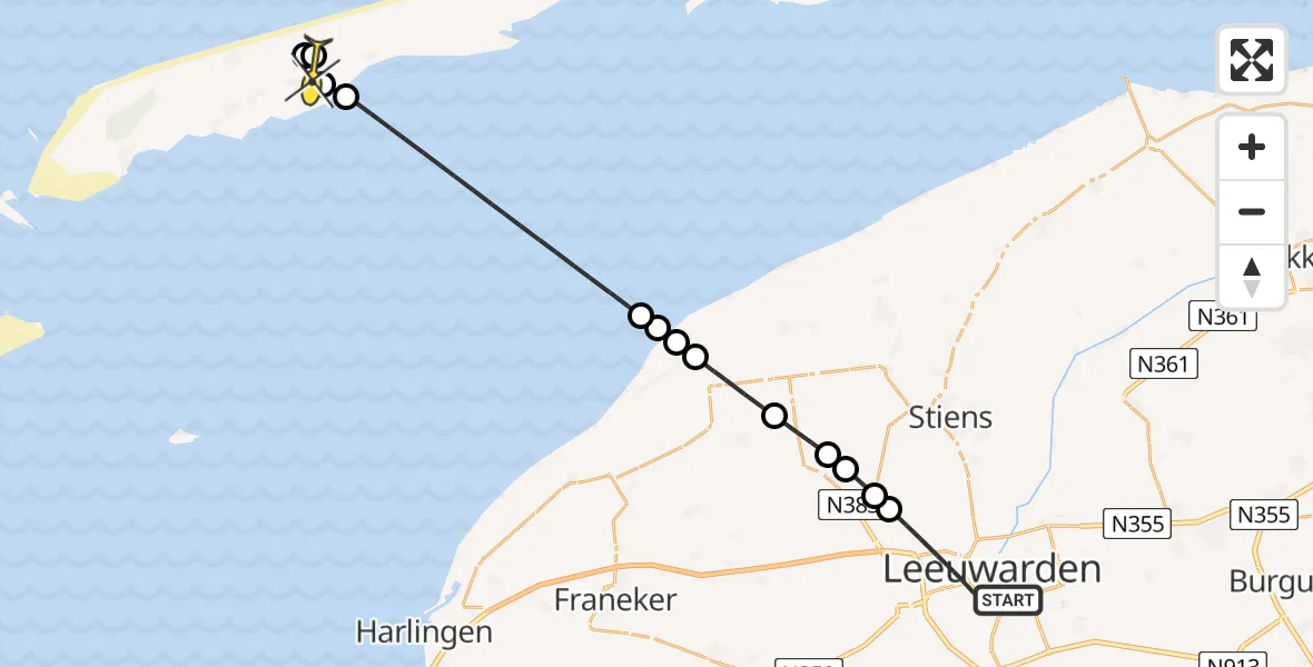 Routekaart van de vlucht: Ambulanceheli naar Hoorn, Prinsessenweg