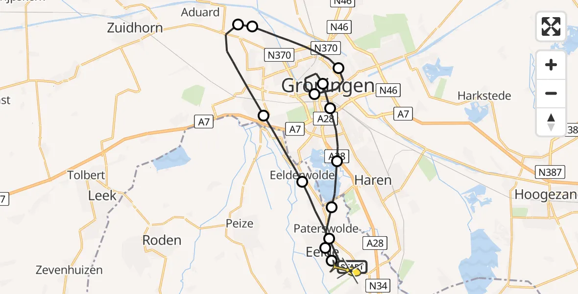 Routekaart van de vlucht: Lifeliner 4 naar Groningen Airport Eelde, Hesselinksbos