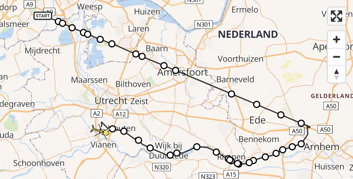 Routekaart van de vlucht: Politieheli naar Nieuwegein, Waver