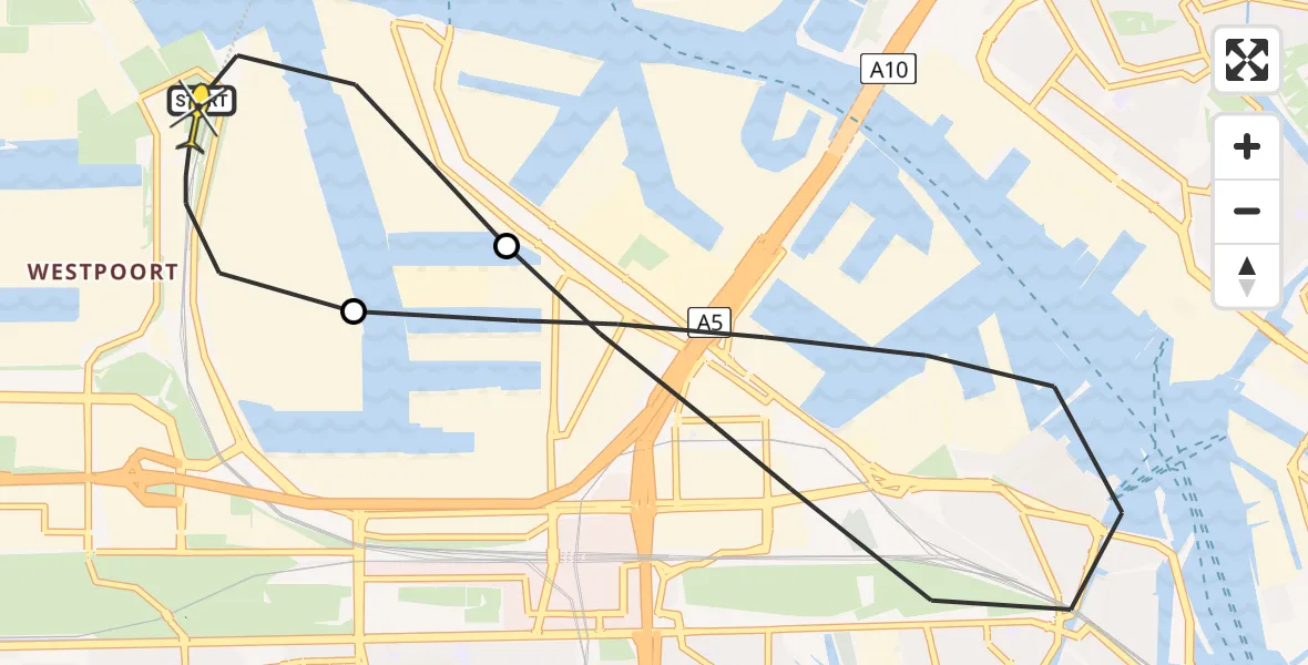 Routekaart van de vlucht: Lifeliner 1 naar Amsterdam Heliport, Westhavenweg