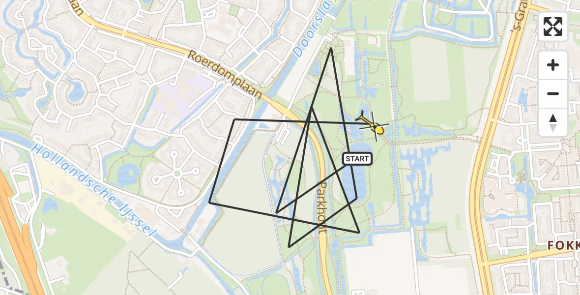 Routekaart van de vlucht: Politieheli naar Nieuwegein, Sportpark Parkhout