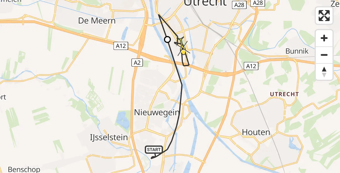 Routekaart van de vlucht: Politieheli naar Utrecht, Brielseveste