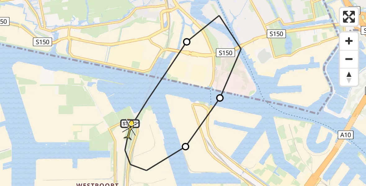 Routekaart van de vlucht: Lifeliner 1 naar Amsterdam Heliport, Hemkade