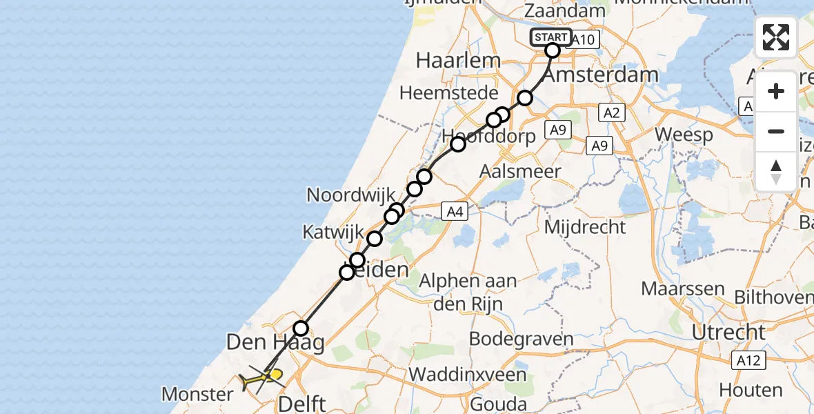 Routekaart van de vlucht: Lifeliner 1 naar Den Haag, Lipariweg