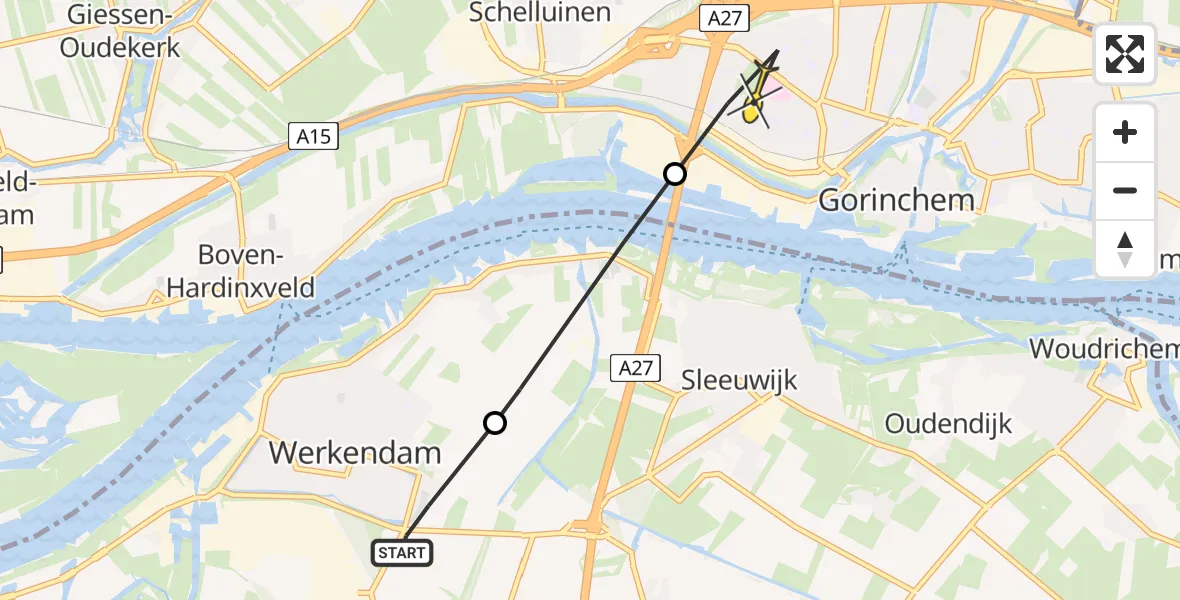 Routekaart van de vlucht: Lifeliner 2 naar Gorinchem, Binnenvliet