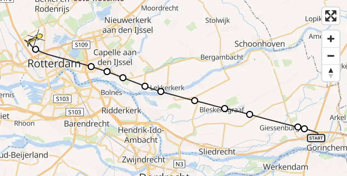 Routekaart van de vlucht: Lifeliner 2 naar Rotterdam The Hague Airport, Haarweg