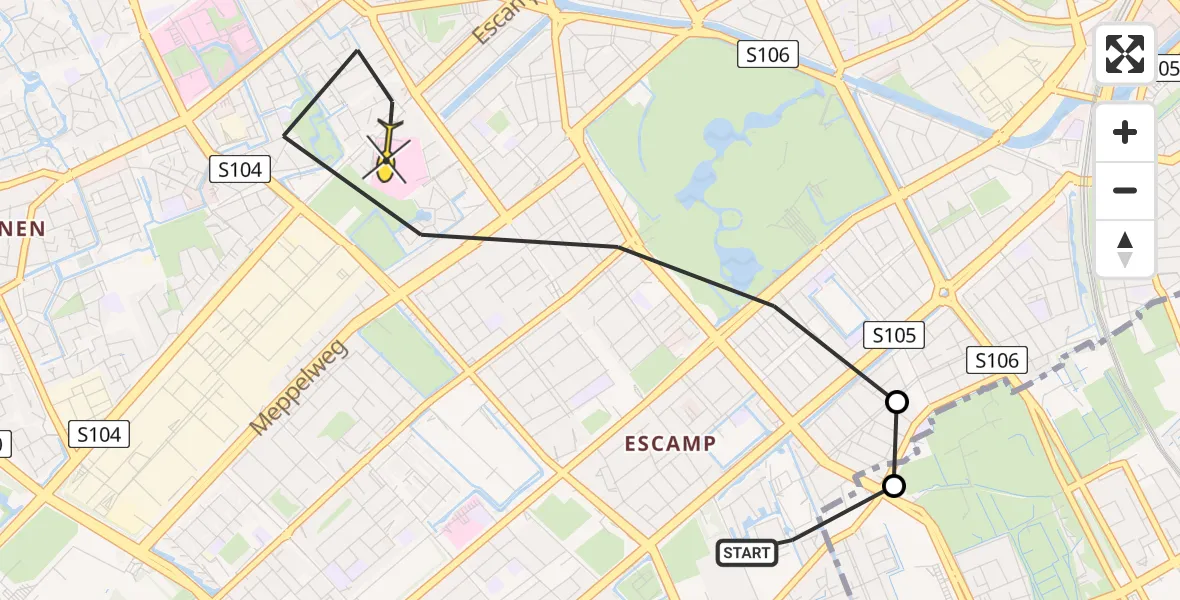 Routekaart van de vlucht: Lifeliner 1 naar Den Haag, Westhovenplein